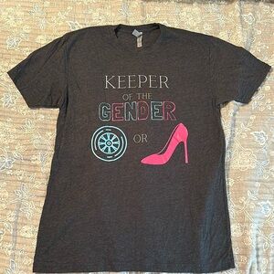 Wheels or heels gender reveal secret keeper tshirt size medium unisex